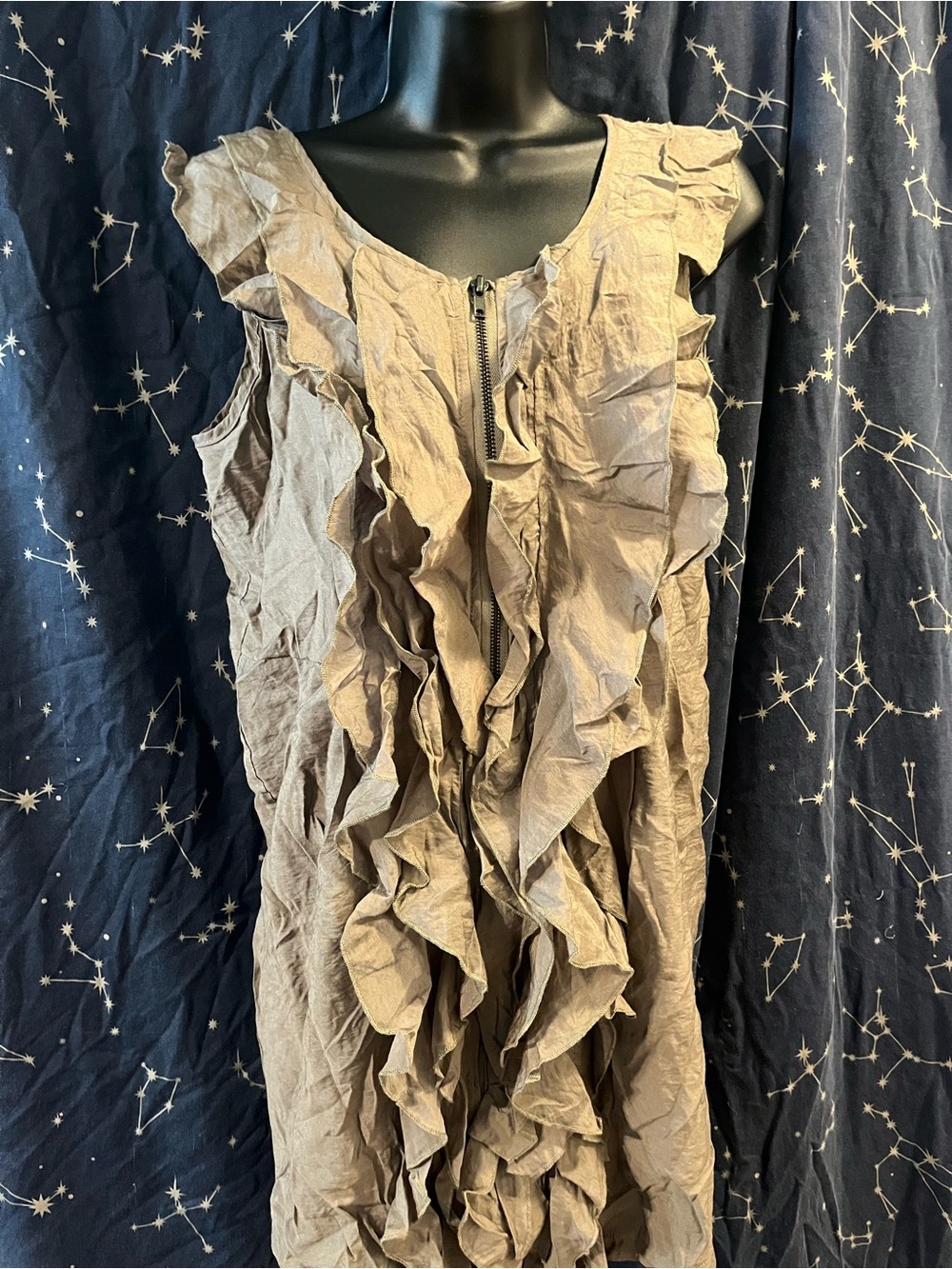 Poetry Ruffle-Front Sleeveless Dress - Taupe